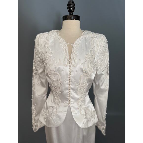 Vintage 2-Piece Wedding Bridal Set Victorian Romantic Peplum SteamPunk Bustle - Picture 8 of 12